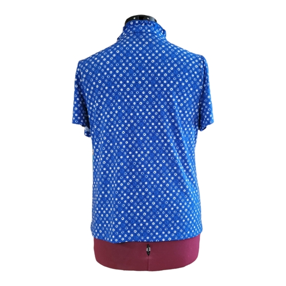 Blue, short sleeve, bow, tie neck, dots, polyester blend, xl, blouse - Picture 3 of 10